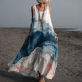 Vintage Marble Texture Collection Retro Bohemia Gradient Gilded Pattern Linen Maxi Dress elevenforest