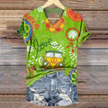 Comstylish Women's Hippie Art Print V Neck T-shirt