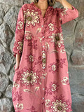 Women‘s Ethnic Floral Pattern Cotton Shirt Dress