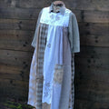 Women's Retro Plaid Pattern Floral Patch Art Sleeveless Linen Dress elevenforest