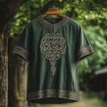 Men's Vintage Viking Celtic Art Linen Shirt elevenforest