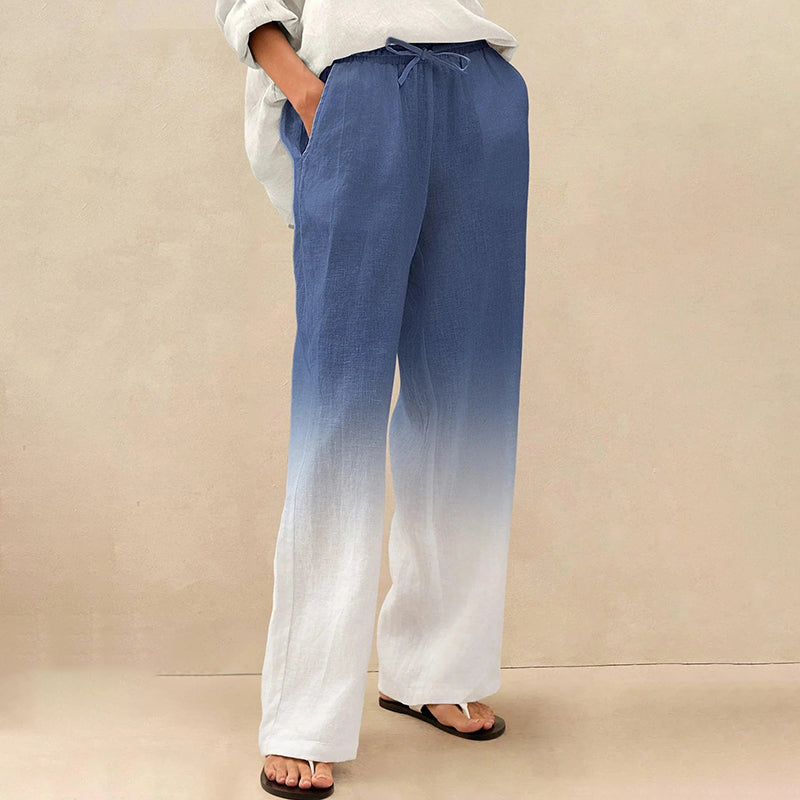 Comstylish Women's Gradient Cotton And Linen Classic Pants