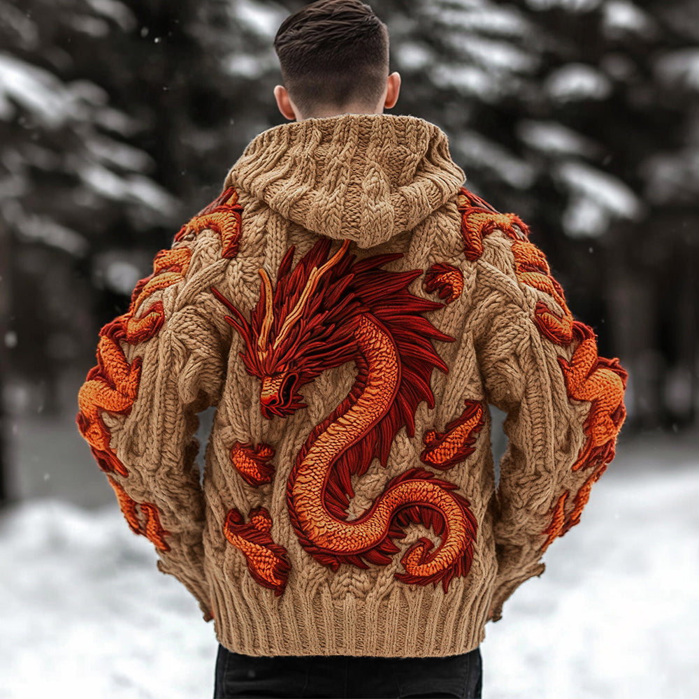 Men's Viking Dragon Celtic Thick Knit Zip-up Hooded Sweater elevenforest