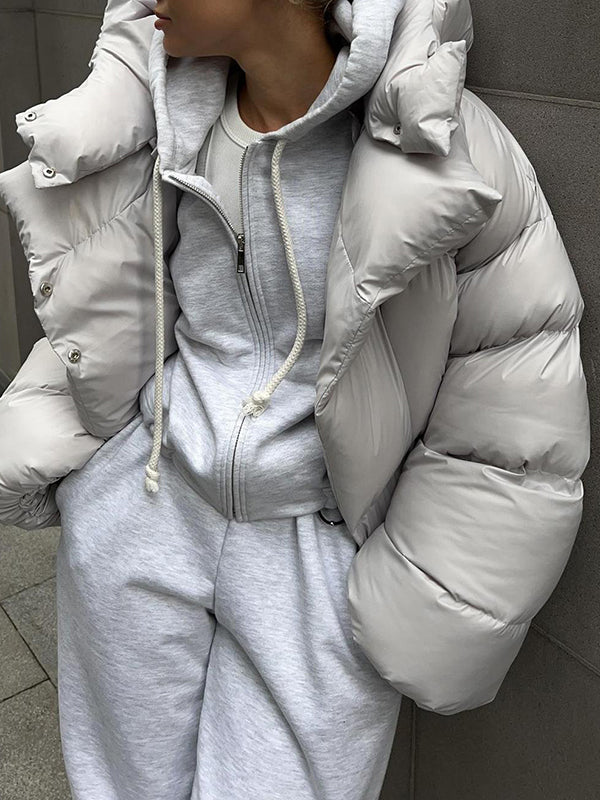 Long Sleeves Loose Color Split-joint Hooded Padded Coat