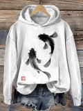 Japanese Art Ink Painting Koi Print Hoodie elevenforest