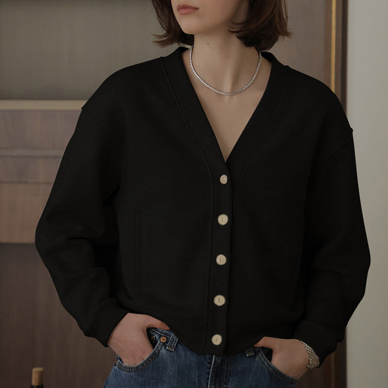 Autumn Winter Classic French V Neck Sweater Cardigan Retro Affordable Hong Kong Pure Cotton Comfortable Niche High End Top