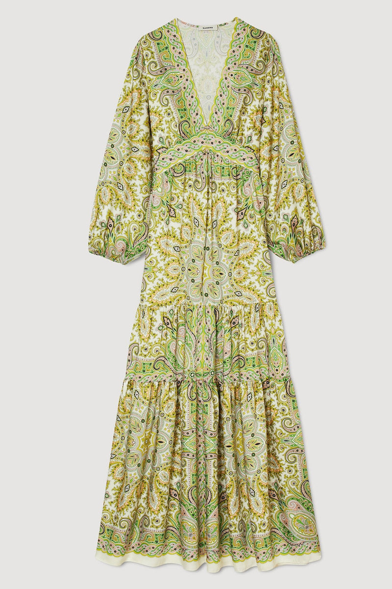 Paisley Mid Sleeve V-neck Midi Dress