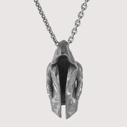 Sterling Silver Assassin Cloak Trench Coat Pendant Necklace