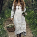 Vintage Floral Lace Embroidered Art Women's Linen Dress elevenforest
