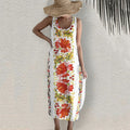Red Botanical Flower Pattern Sleeveless Dress elevenforest