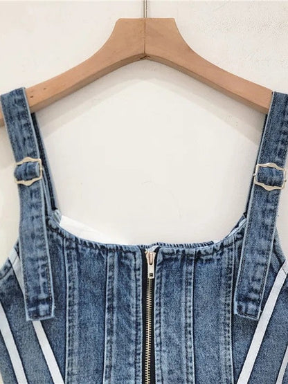 Denim Zipper Corset Tank Top