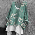 Women's Retro Japanese Flower Art V-neck T-shirt elevenforest