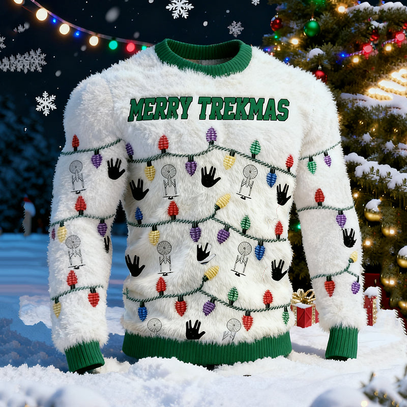 Comstylish Men's Christmas Merry Christmas Lights Color Block Ugly Sweater