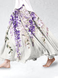 Romantic Purple Floral Embroidered Linen Blend Skirt elevenforest