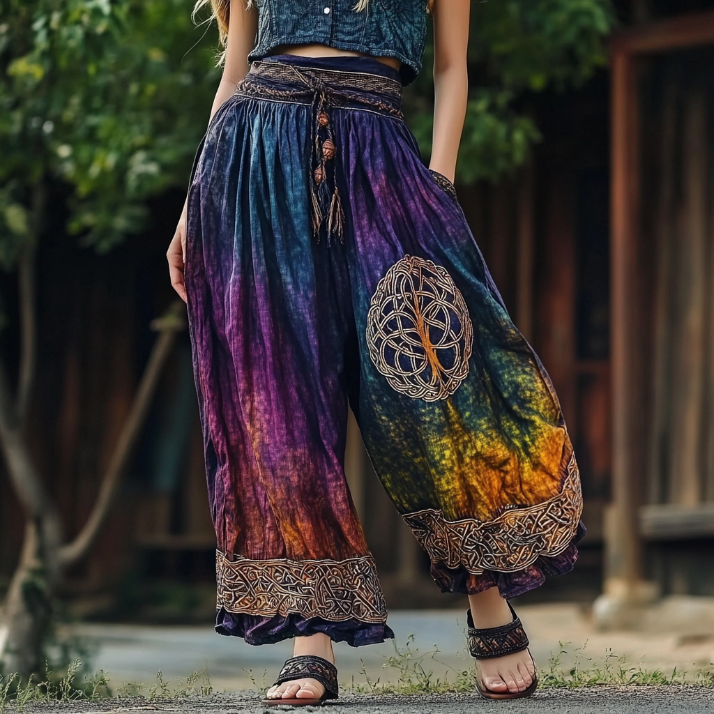 Women's Rainbow Gradient Celtic Knot Linen Blend Pants elevenforest