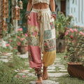 Vintage Retro Floral Patchwork Art Linen Pants elevenforest