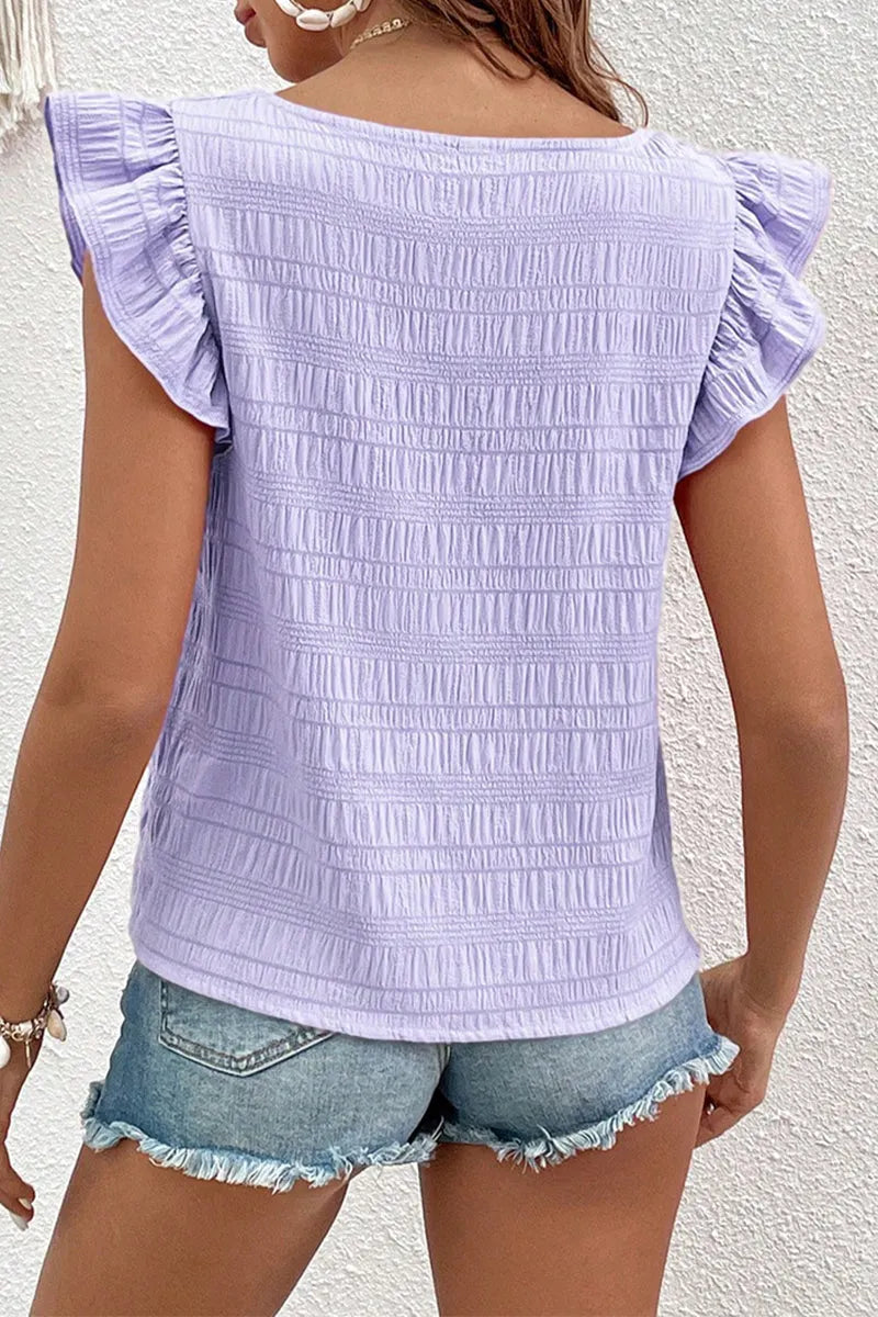 Daily Simplicity Plaid Fold Square Collar T-shirts