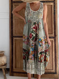 Boho Floral & Lace Patchwork Linen Tank Dress elevenforest