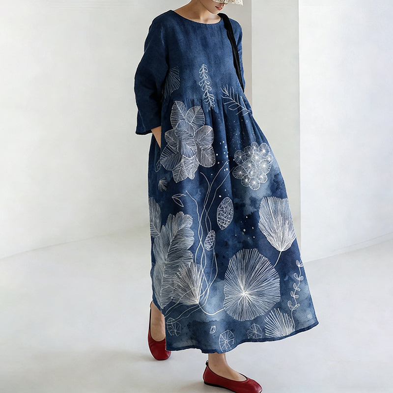Comstylish Women's Japanese-style Botanical Print Dress
