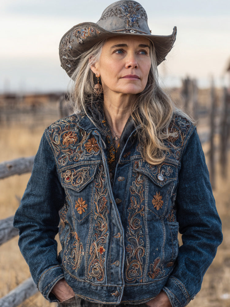 Women's Retro Casual Western Denim Top Jacket elevenforest