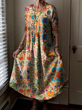 Women's Floral Art Print Pocket Cotton Dresses