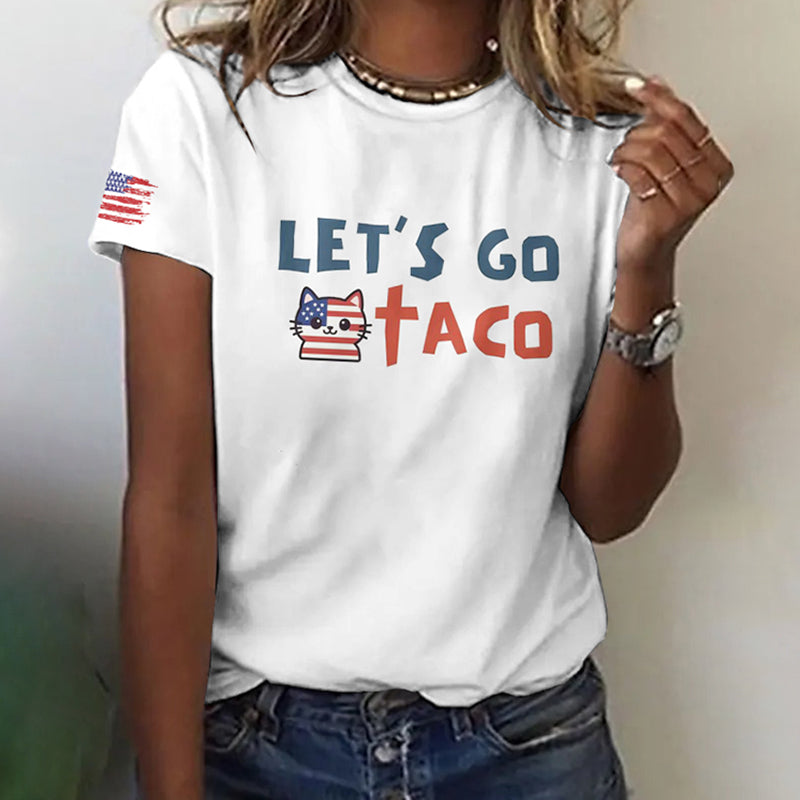 Comstylish Women's Let's Go Taco Cat Graphics Print T- Shirt