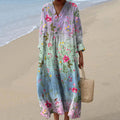 Vintage Gradient Floral Art Pattern Casual Maxi Dress elevenforest