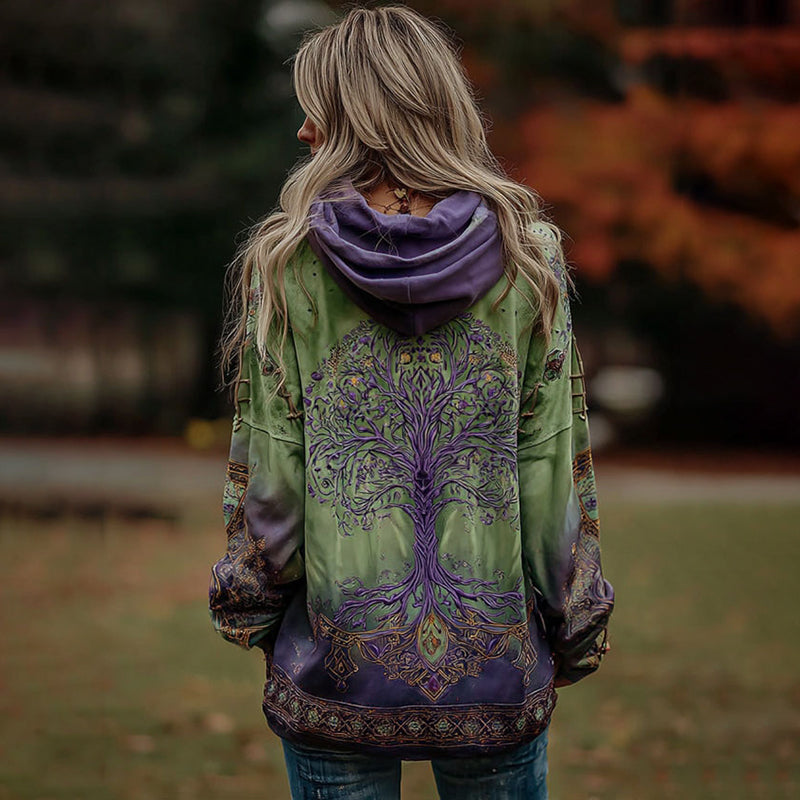Women's Viking Life Of Tree Art Knitted Cozy Hooded elevenforest