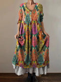 Women's Art Painting Hippie Floral Print V Neck Dress