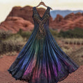 Women's Vintage Viking Celtic Knot Gradient Art Linen Midi Dress elevenforest