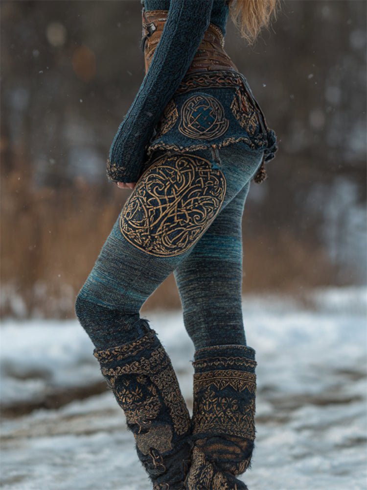 Viking Vintage Celtic Knot Gradient Heather Cozy Knit Leggings