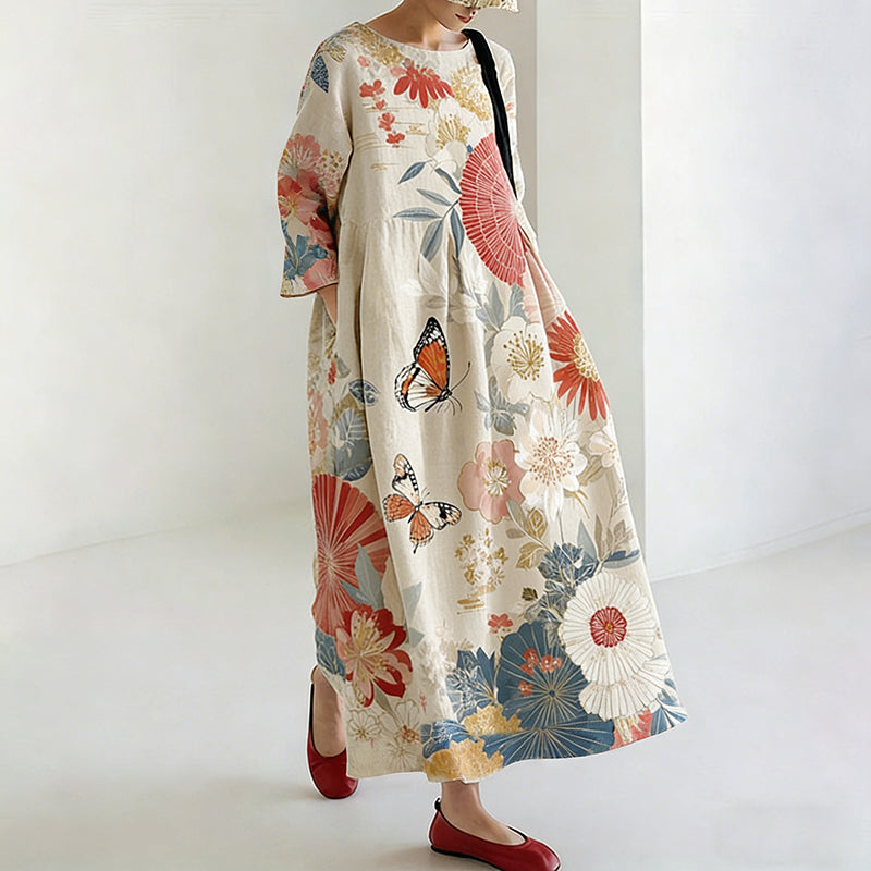 Comstylish Women's Japanese-style Floral And Butterfly Pattern Dress