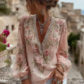 Women's Floral Embroidered Art V-neck Blouse elevenforest