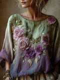 Vintage Roses Fiber Art Gradient Flowy Linen Tunic elevenforest