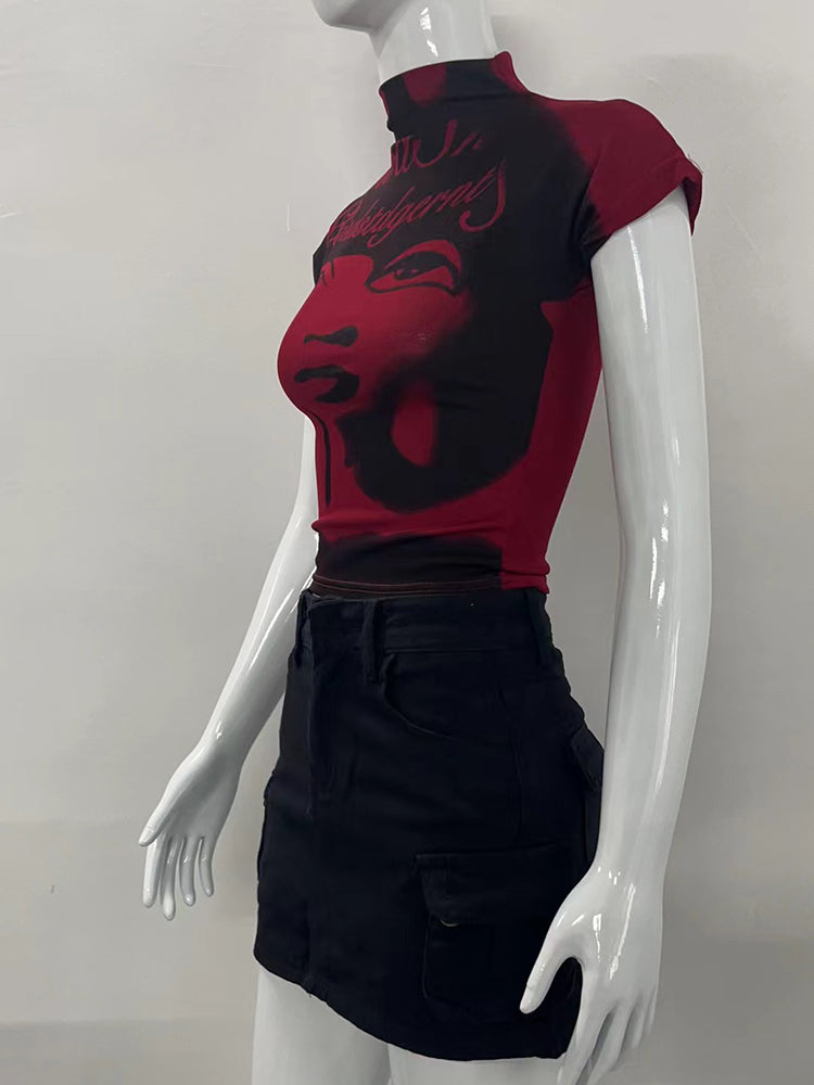 Aesthetic Short Sleeve T-shirt Summer Y2k Clothes Gothic Girl Crop Tops Print Baby Tee
