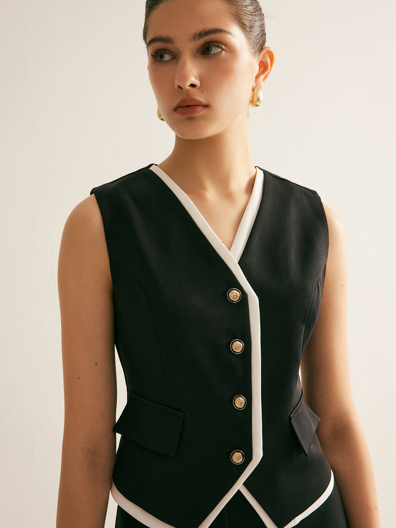 Contrast Trim Cinched Vest