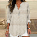 Comstylish Embroidered Flower Print V-Neck Casual Blouse