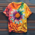 Comstylish Colorful Daisy Print Casual V-neck T-shirt