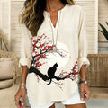 Comstylish Women's Japanese-style Floral And Cat Pattern Linen Blend T-shirt