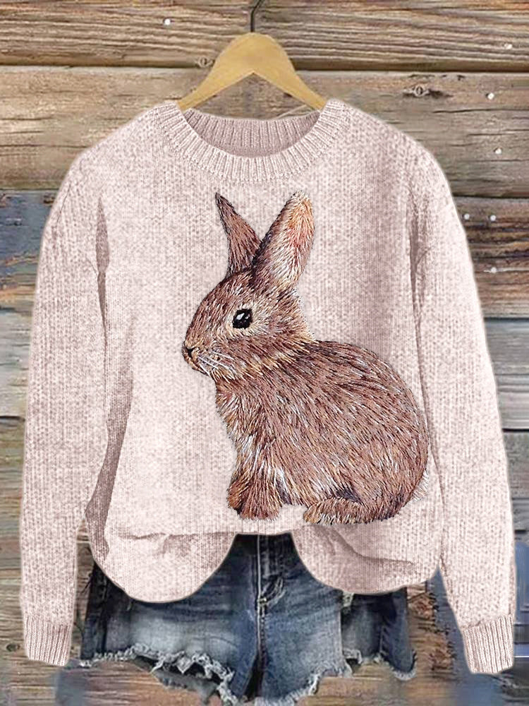 Embroidered Bunny Casual Cozy knit Sweater artswardrobe