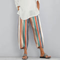 Vintage Color Block Stripes Cotton And Linen Pants elevenforest