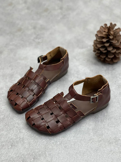Summer Leather Weave Low Heel Sandals Cc004