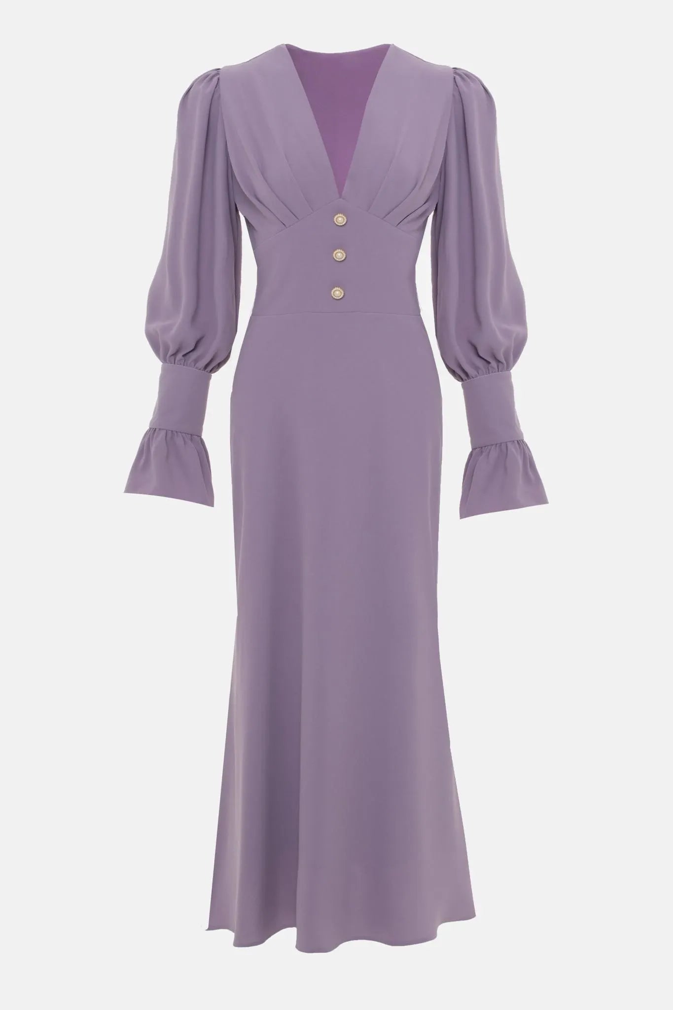 V-neck Lantern Sleeve Midi Dress