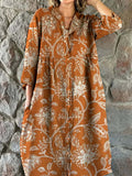Women's Elegant Simple Shirt Style Cotton and Linen Dress with Decorat