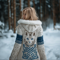 Viking Retro Cat Design Women's Hooded Knit Sweater Jacket elevenforest