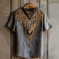 Men's Viking Dragon Head Embroidery Linen T Shirt elevenforest