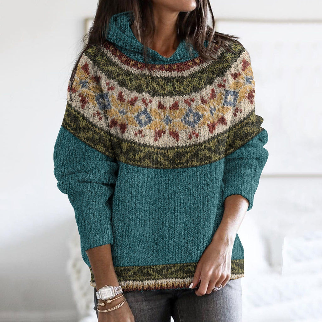 Vintage Contrast Iceland Jacquard Cozy Hoodie Sweater elevenforest