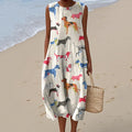 Women's Retro Cute Dogs Art Print Tank Dress elevenforest
