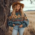 Comstylish Women's Western Vintage Sunflower Floral Cozy Sweater