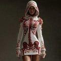 Comstylish Vintage Skeleton Anatomy Roses Hooded Sweater Dress